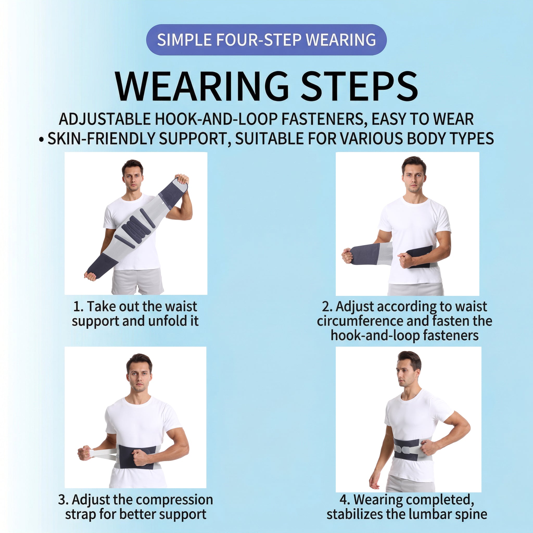 Ergonomic Adjustable Back Support Brace - Breathable Lumbar Belt for Posture Correction & All-Day Waist Support