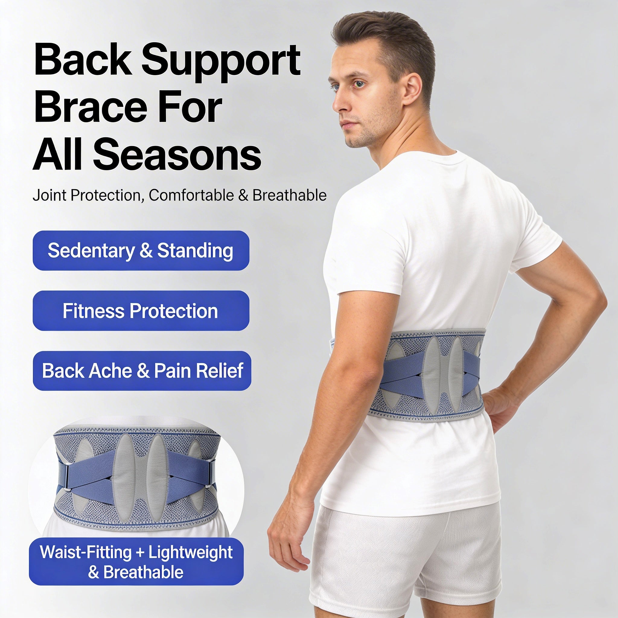 Breathable Adjustable Back Brace - Lumbar Support Belt for Work, Home & Fitness, Relieve Lower Back Pain for All-Day Wear