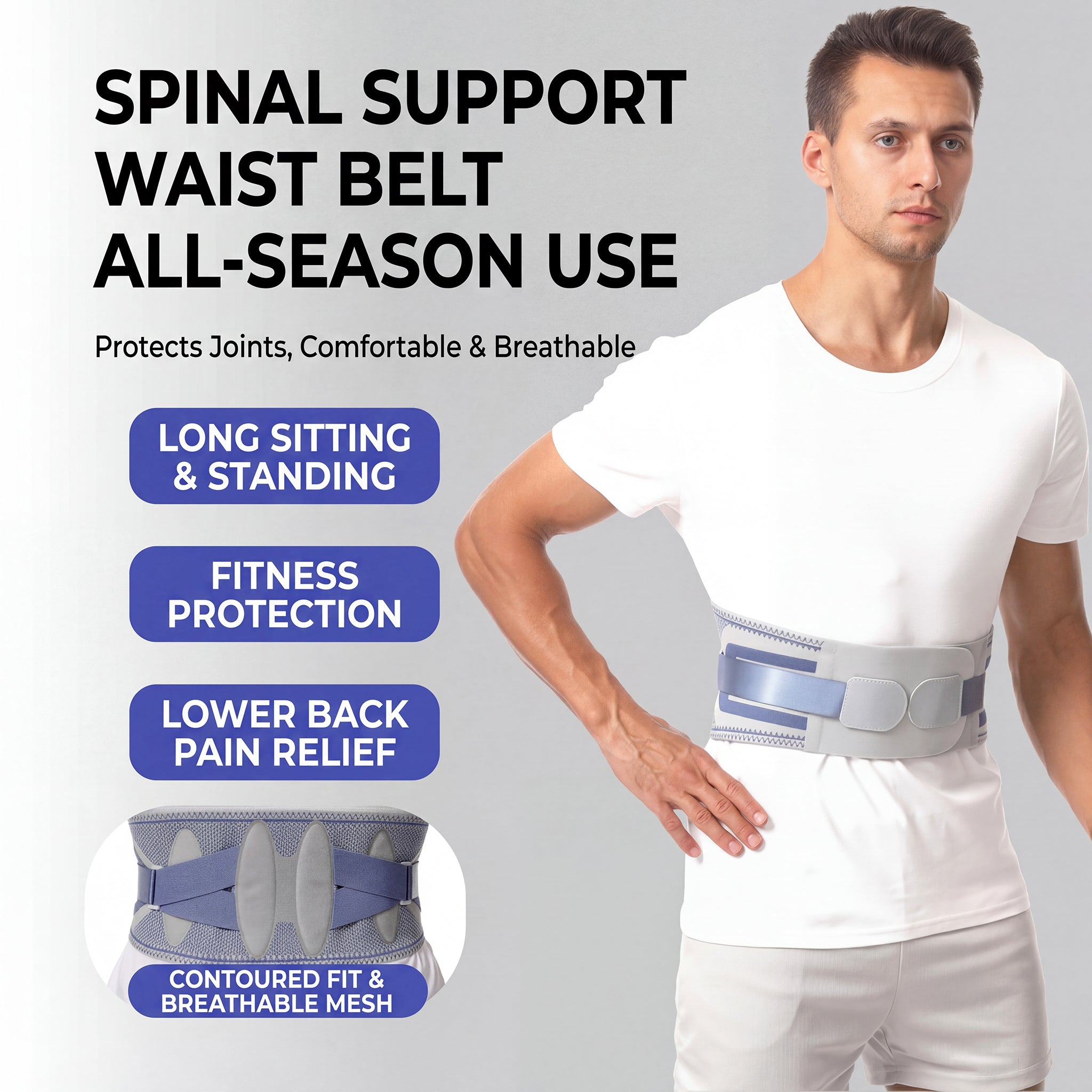 Breathable Adjustable Back Brace - Lumbar Support Belt for Work, Home & Fitness, Relieve Lower Back Pain for All-Day Wear