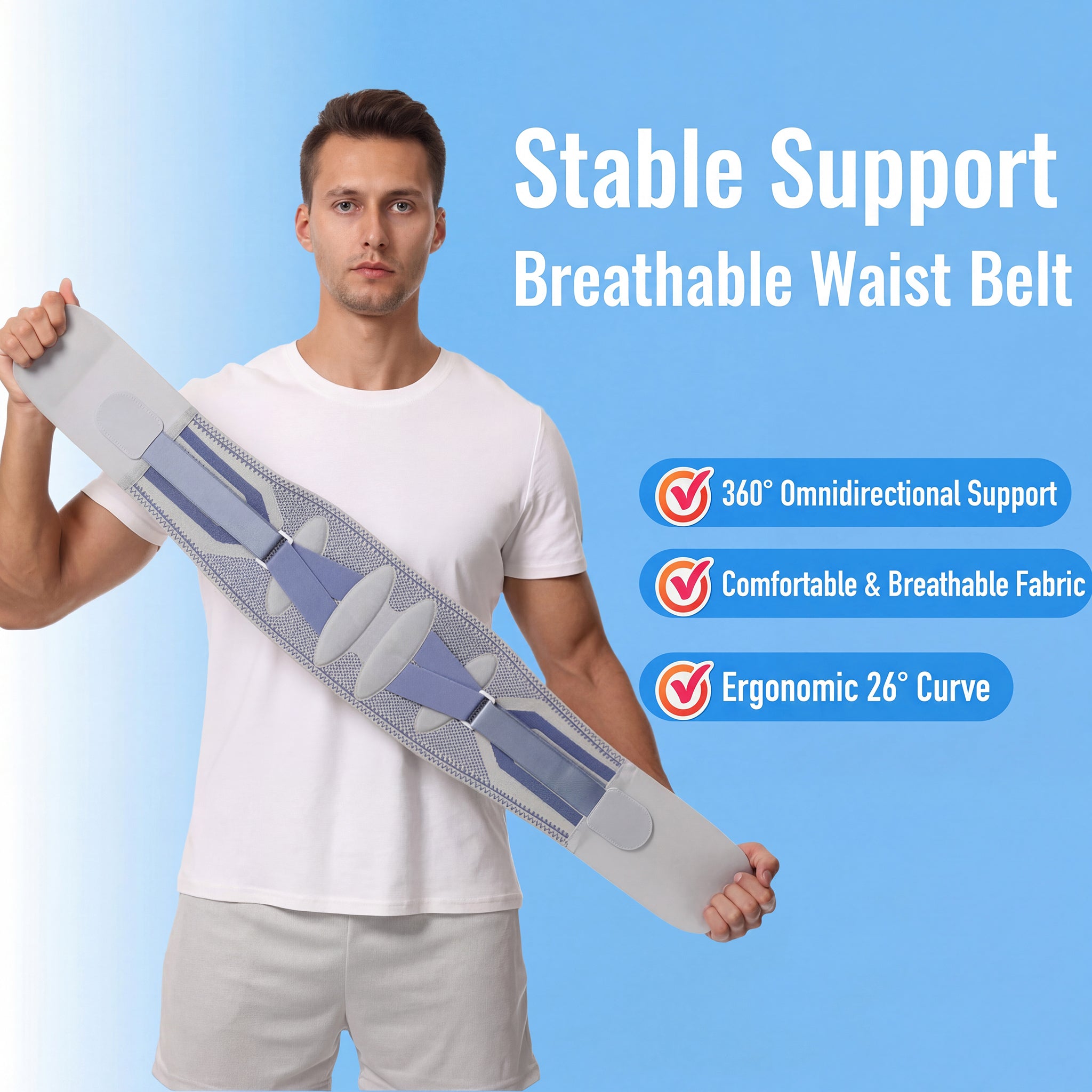 Breathable Adjustable Back Brace - Lumbar Support Belt for Work, Home & Fitness, Relieve Lower Back Pain for All-Day Wear