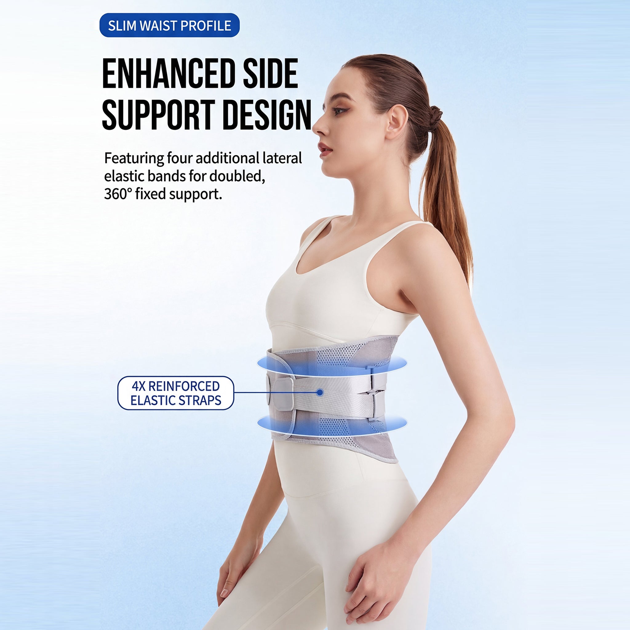 Ergonomic Back Support Brace with Dual Compression Straps, Breathable Lumbar Belt for Posture Improvement & Waist Stability