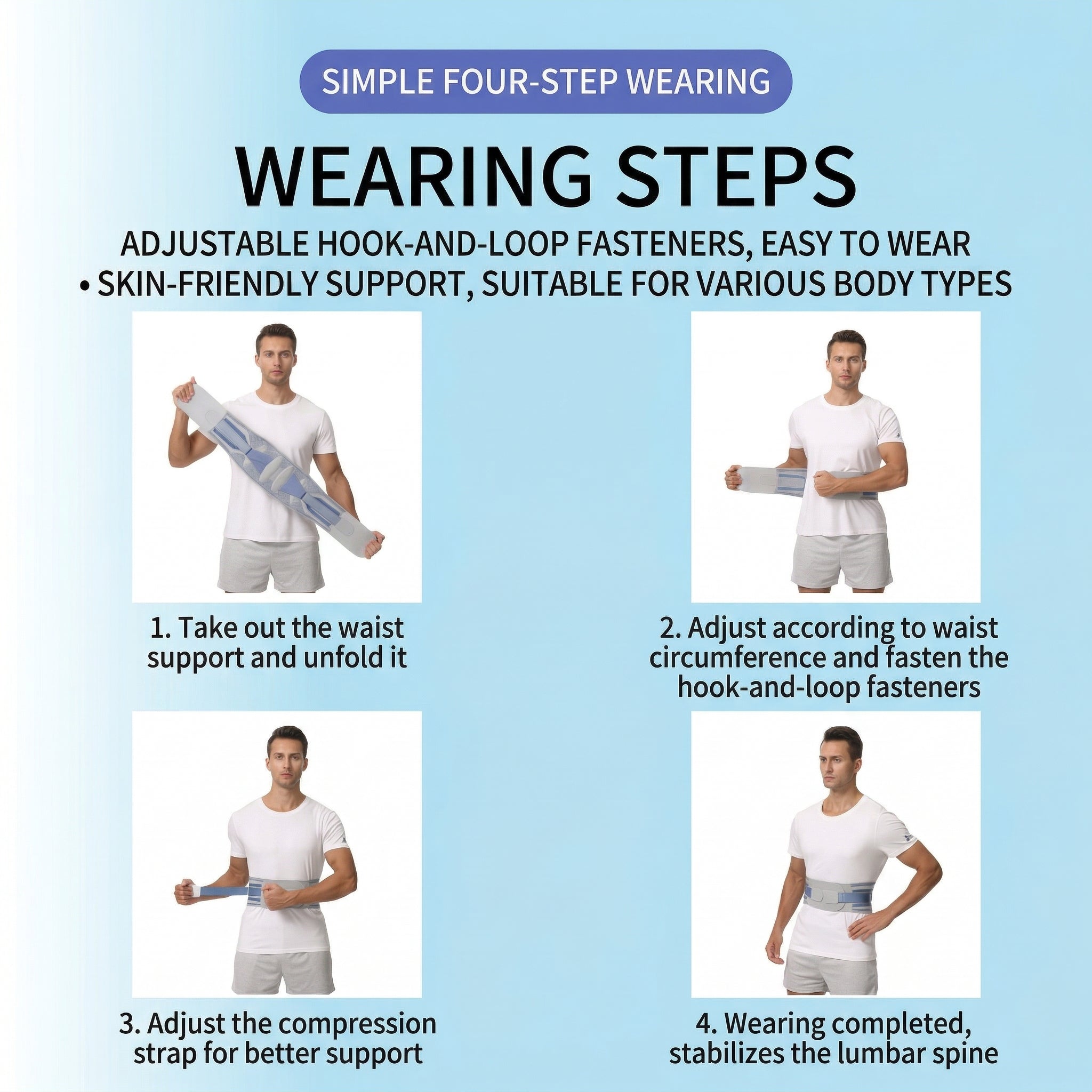 Breathable Adjustable Back Brace - Lumbar Support Belt for Work, Home & Fitness, Relieve Lower Back Pain for All-Day Wear