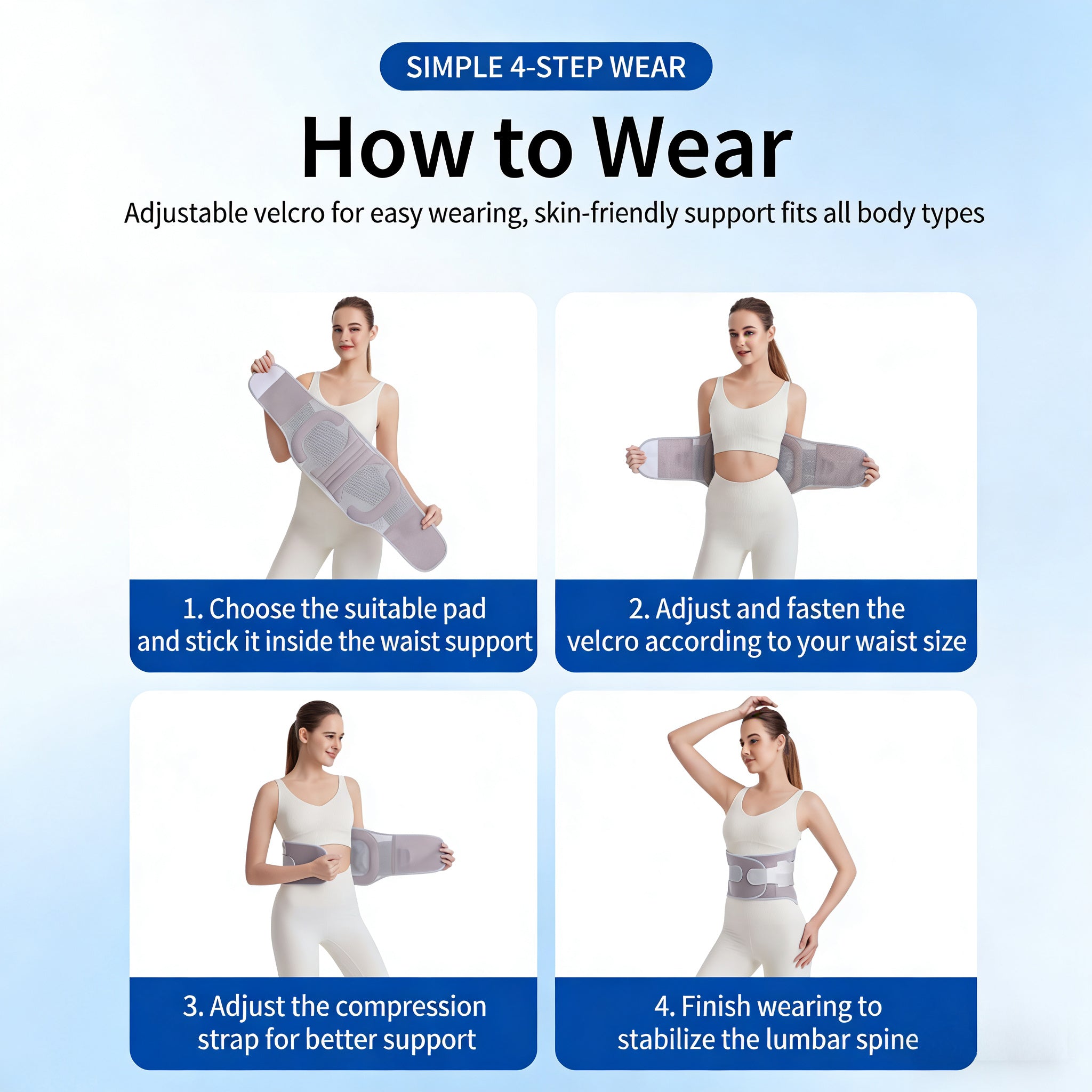 Ergonomic Back Support Brace with Dual Compression Straps, Breathable Lumbar Belt for Posture Improvement & Waist Stability